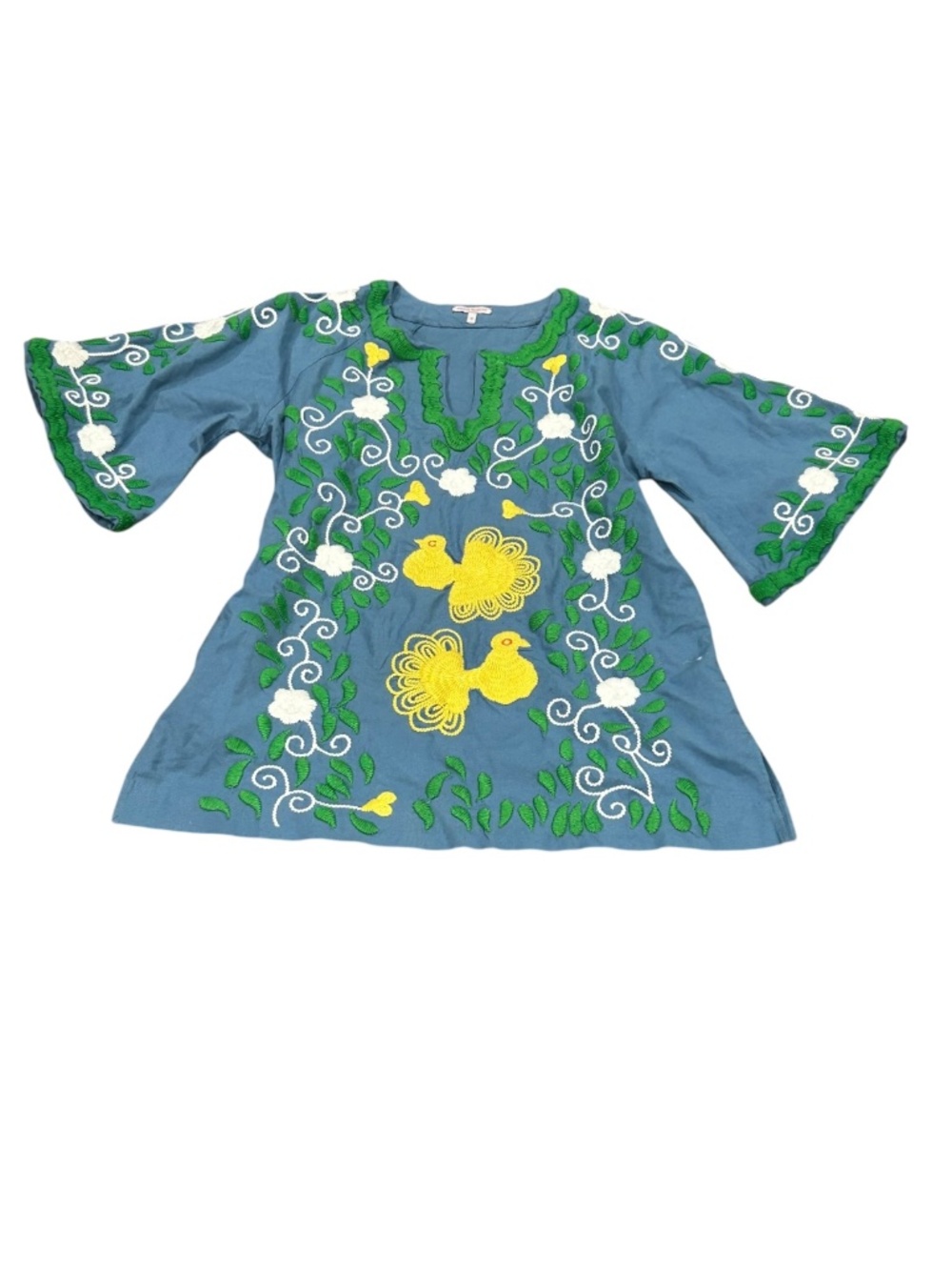 Francis Valentine Embroidered Blue Tunic Blouse Shirt Top w/pockets size 8 M